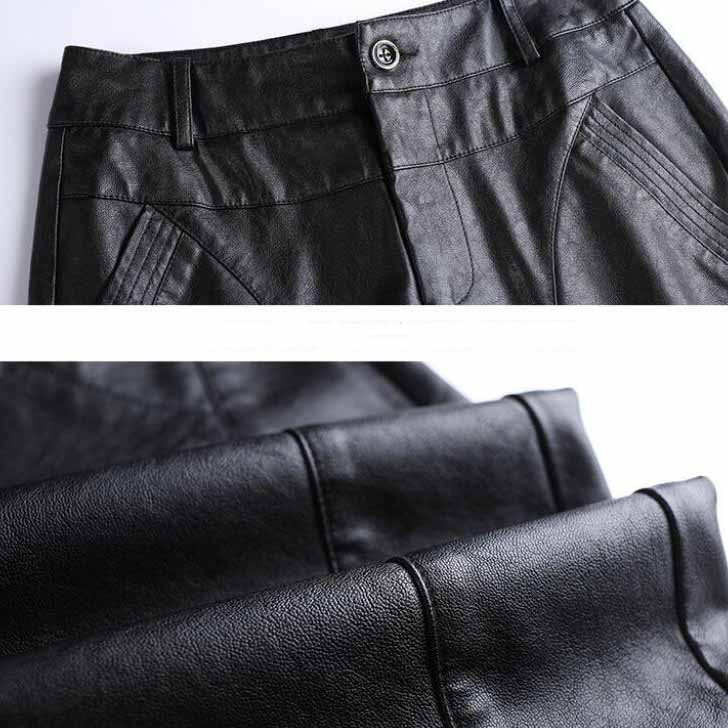 Кожаные брюки Женские флисовые верхние брюки Шаровары с высокой талией Женские теплые кожаные брюки Женские