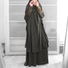 Women Muslim Ramadan Dresses Loose Bat Sleeve Cardigan Solid Color Headgear Mosque Robes
