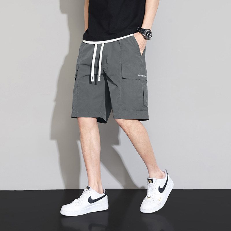 Men's Summer Loose-Fitting Beach Cargo Shorts with Large Pockets, Ice Silk Sports Shorts, Five-Point Pants
