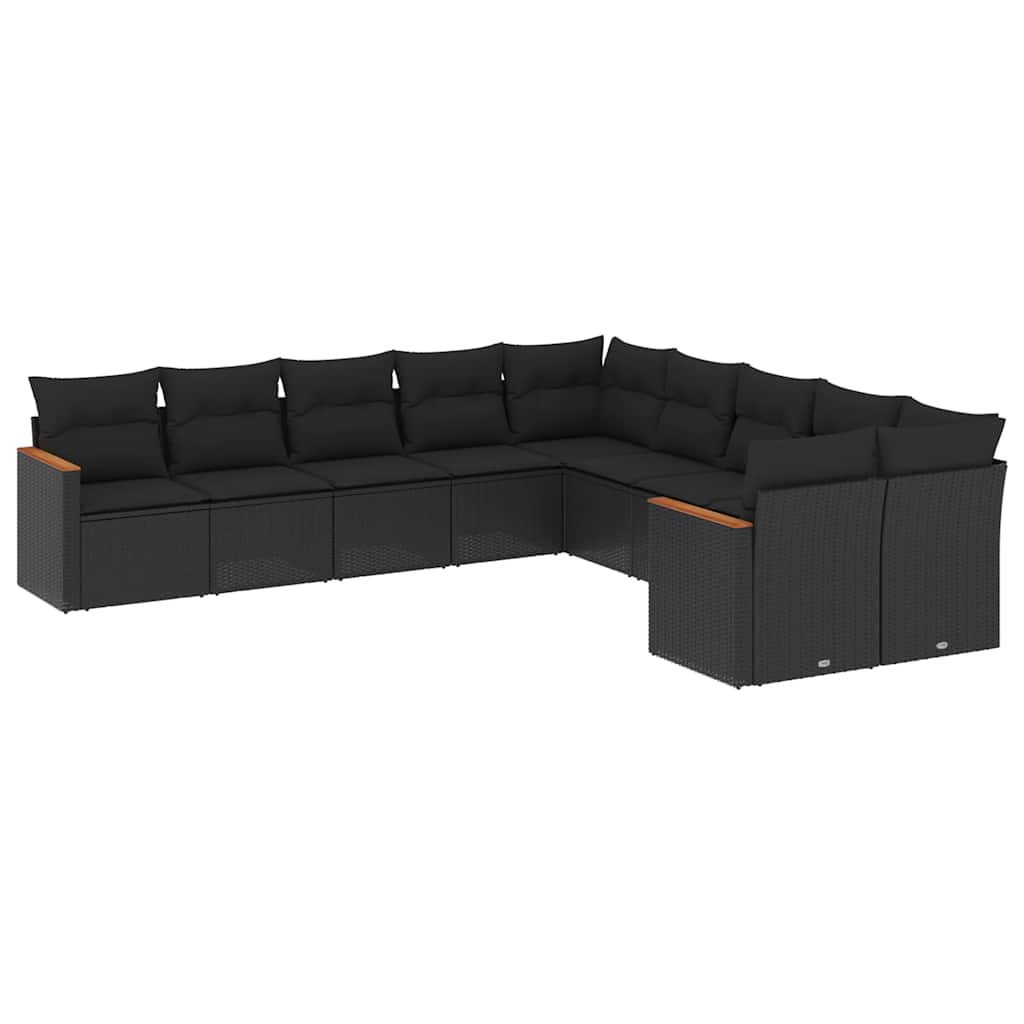 10 piece Garden Sofa Set with Cushions Black Poly Rattan