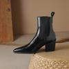 2024 Новые осенние женские сапоги с острым носком и толстым каблуком. Обувь из натуральной кожи для женщин. Лаконичные ботильоны. Сапоги на платформе.
