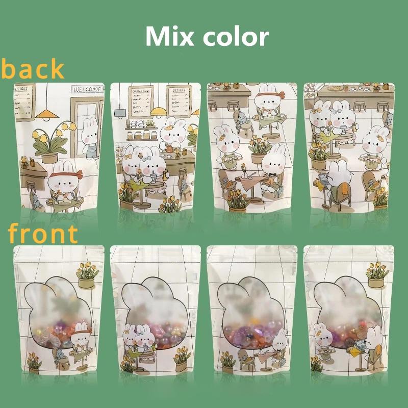 50pcs Cute Cartoon Translucent Viewing Window Plastic Packaging Bag Thicken Biscuit Snack Candy Storage Self-proclaimed Gift Bags