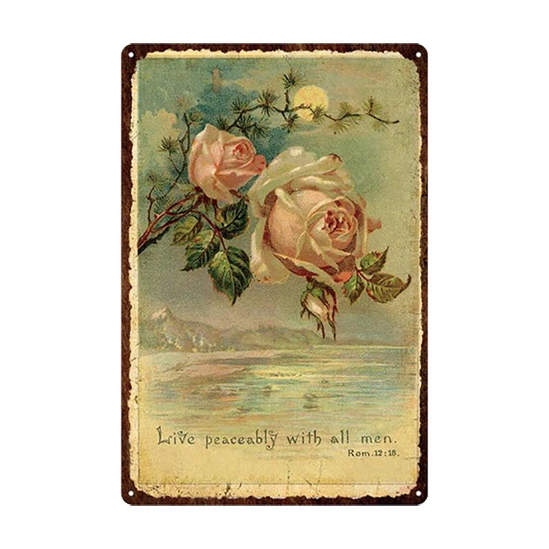 Металлическая жестяная вывеска с цветами в стиле ретро, ​​тарелки в стиле ретро, ​​роза, пион, лаванда, художественная табличка, винтажный постер, садовая комната, домашний Настенный декор, подарок