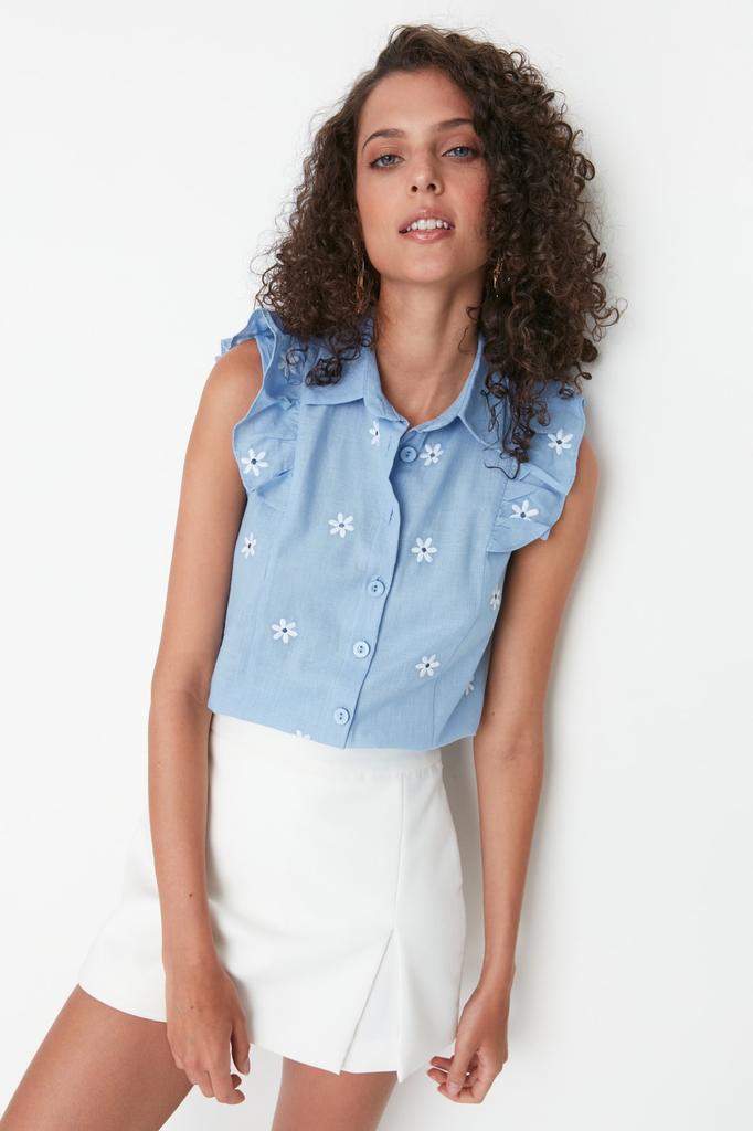 Women's Fashion Shirt Shirt Collar Sleeveless Red Pleated Fitted Waist-Fitting Woven Shirt