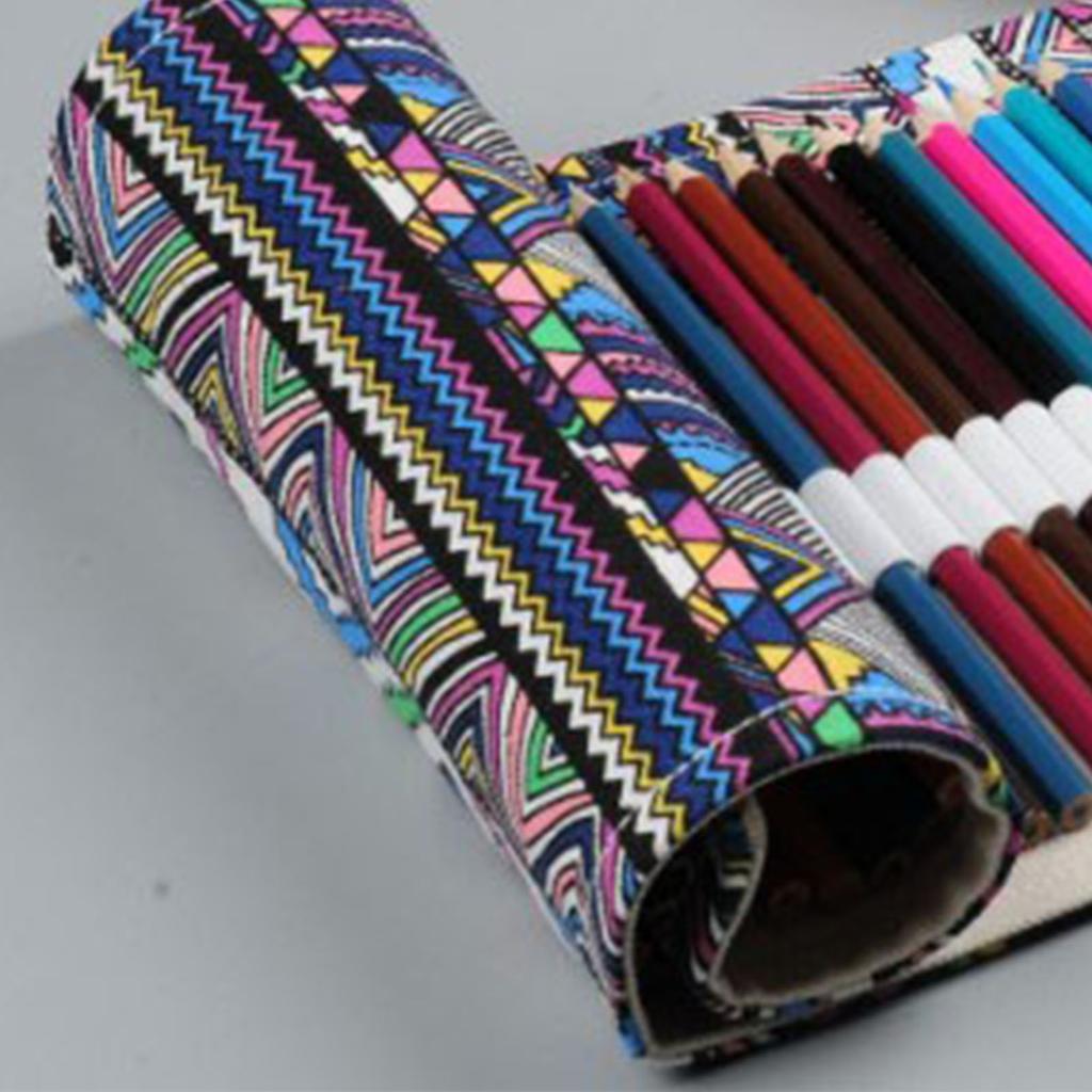 Pencil Wrap Roll Up 72 Slots  Ethnic Style Soft Thick Canvas Pen Curtain for Artist Author Chi