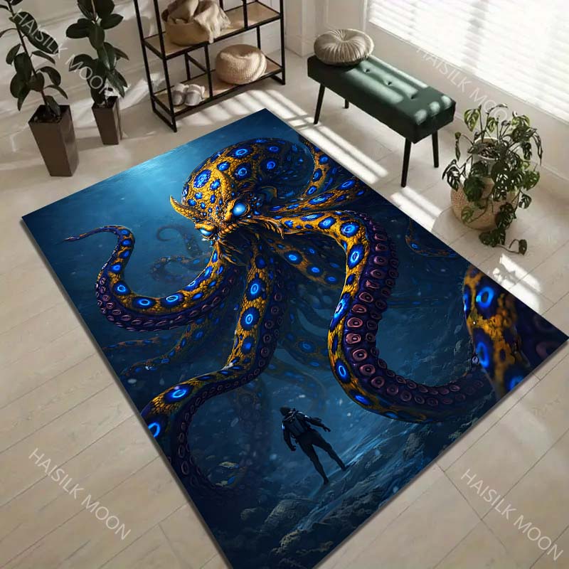 1PC Giant octopus underwater diver Carpet for Living Room Bedroom Sofa Home Decor Rus Non-slip Floor Mat Luxury Gift