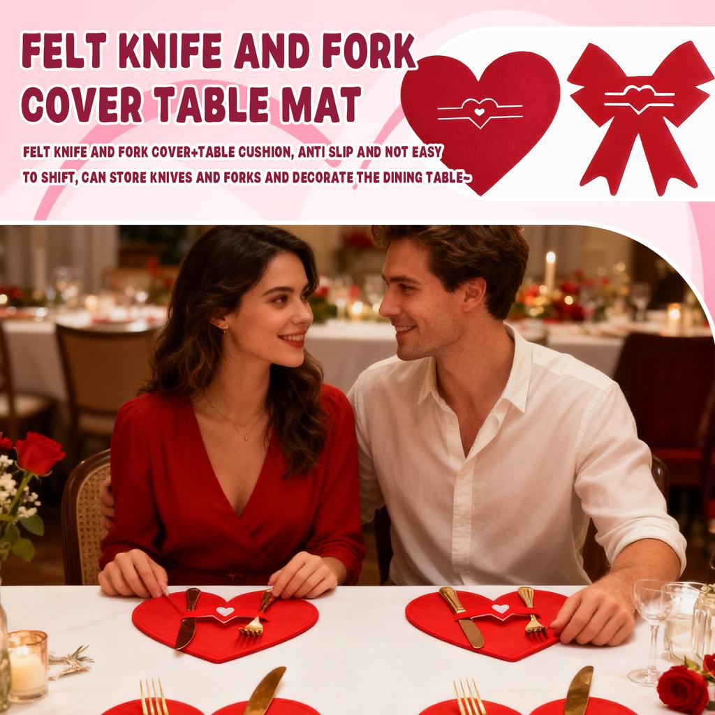 Valentine's Day Themed Heart-shaped Cutlery Placemats, Dining Table Decorations