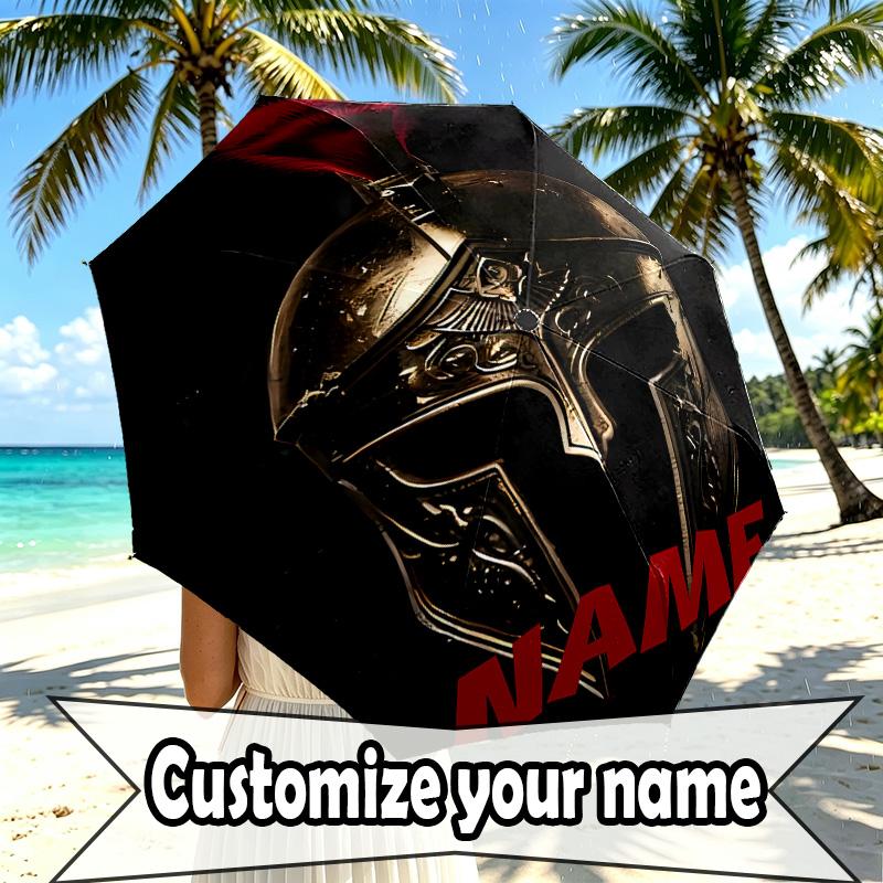 Custom Name Personalized Spartan army Print Umbrella, Auto Open Close, 8‑Rib Sturdy Frame, Commute Camping Hiking Use, Birthday Gift