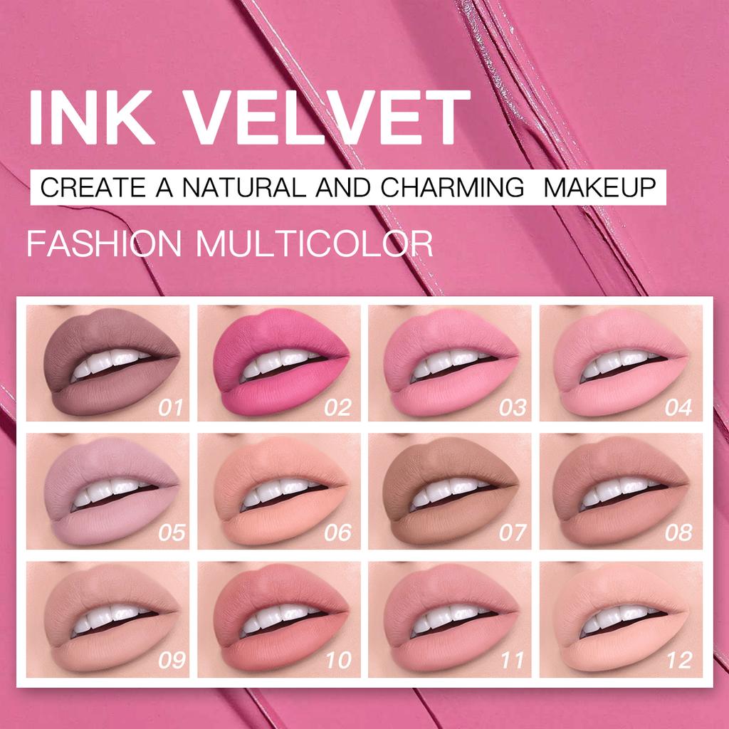 Febble 12 Цветов Чернильный Блеск для Губ Матовый Нюдовый Бархатный Жидкая Помада Многофункциональная Стойкая Косметика для Губ для Женщин и Девушек