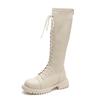 Белые рыцарские ботинки женские ботинки на шнуровке женские осенне-зимние универсальные ботинки на толстой подошве женские нескользящие и износостойкие