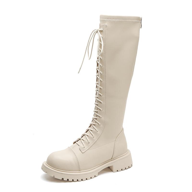 Белые рыцарские ботинки женские ботинки на шнуровке женские осенне-зимние универсальные ботинки на толстой подошве женские нескользящие и износостойкие