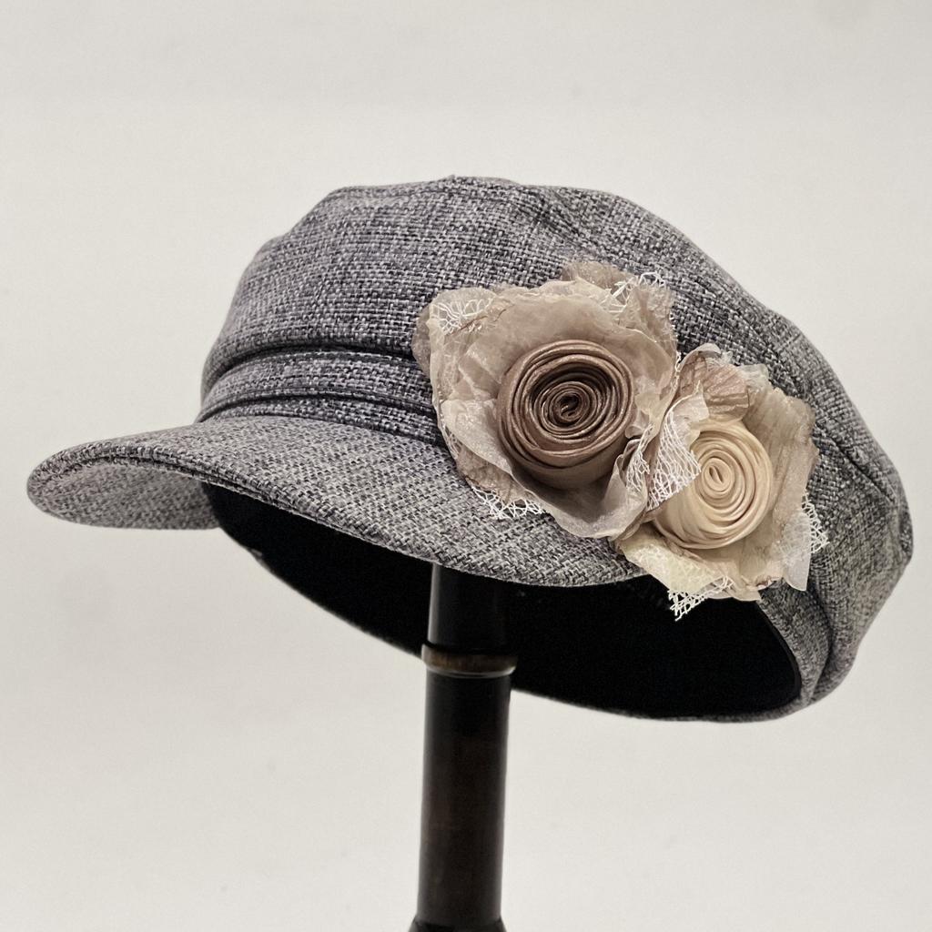 Niche rose flower cap women's spring and autumn new retro sun hat cotton and linen flat top beret