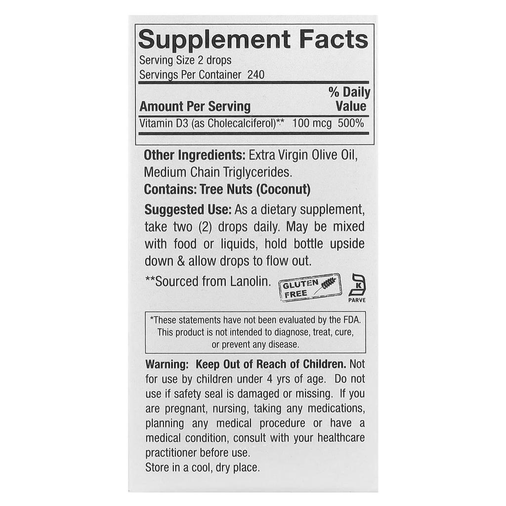 Nature's Answer Vitamin D-3 Drops, 100Mcg(4,000Iu), 15Ml(0.5Fl Oz)