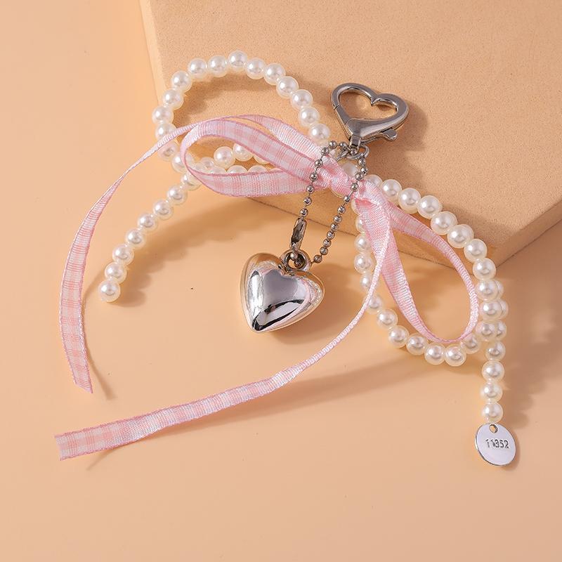 Милый брелок с бантиком из жемчуга ручной работы для женщин, девочек, с сердечком любви, подвеска-кольцо для ключей, аксессуары для сумок, подарок для DIY-украшений