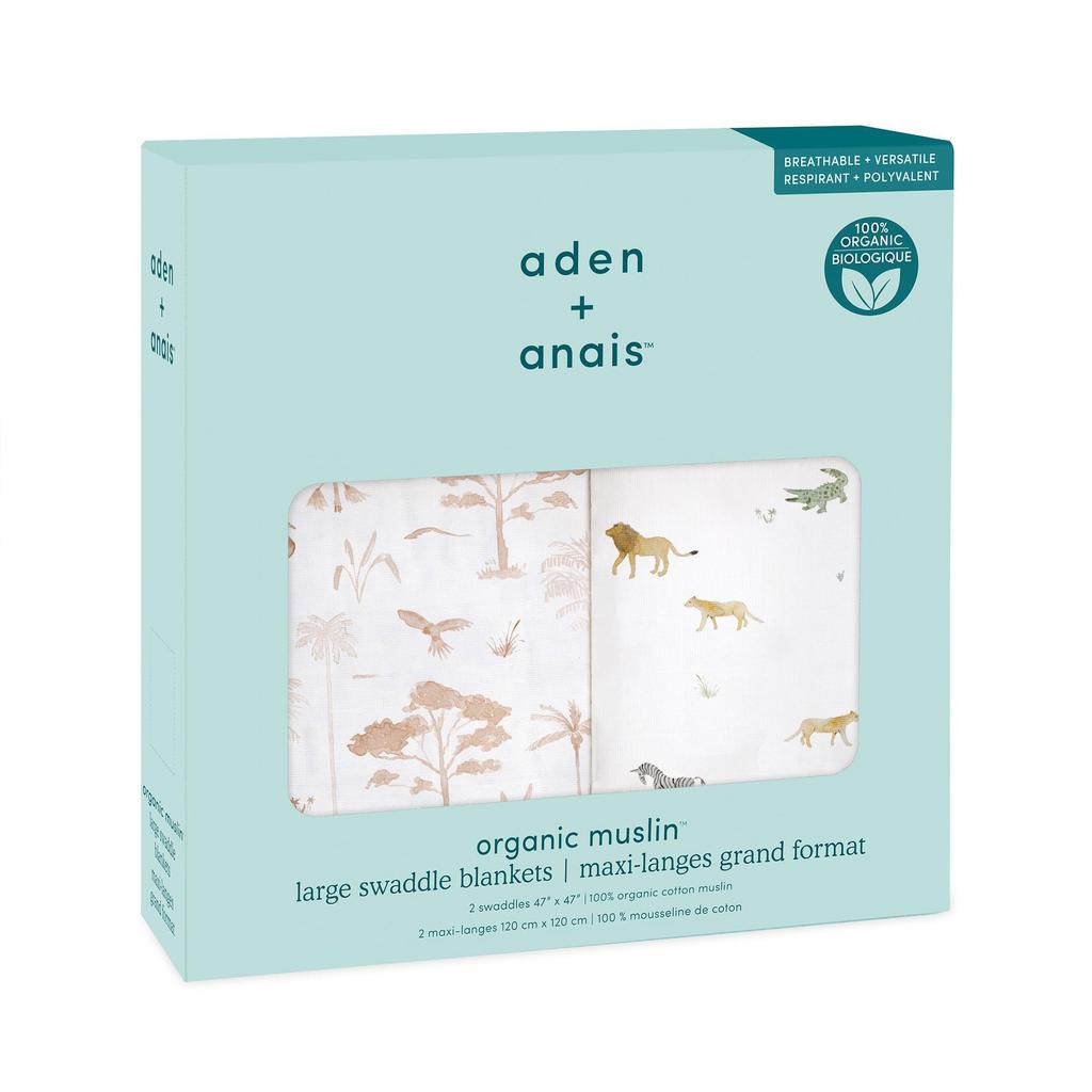 Aiden and Aney Authentic Japanese Swaddle Set of 2 Newborn Night Cry Prevention Gauze Baby Baby Gift Safari Dreams Organic Swaddles ASWO20008 120 X