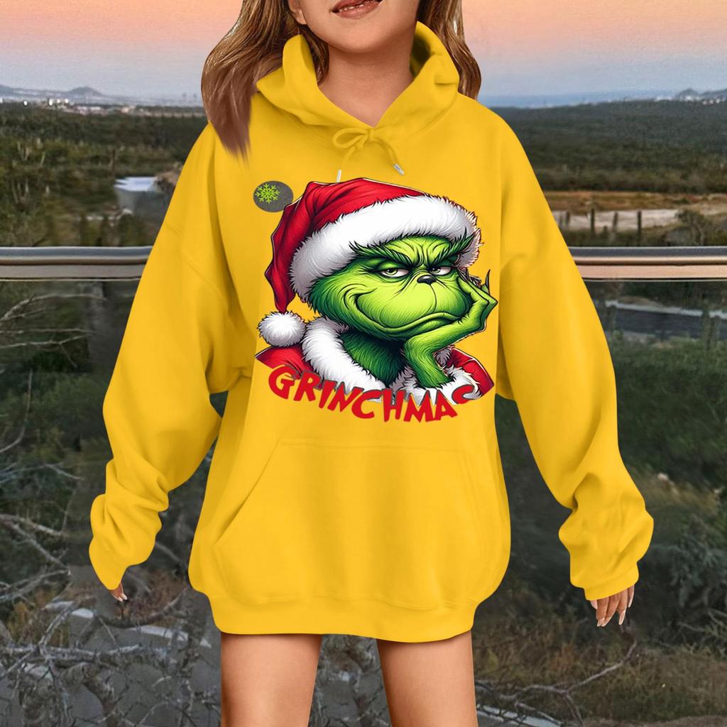 Children's Fashionable Casual Long-sleeved Loose Christmas Print Pullover Hooded Sweatshirt