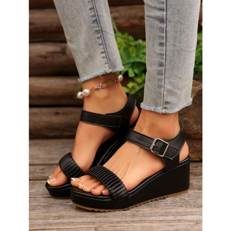 Босоножки на каблуке с наклоном, женские летние модные босоножки с толстой подошвой и пряжкой на высоком каблуке большого размера