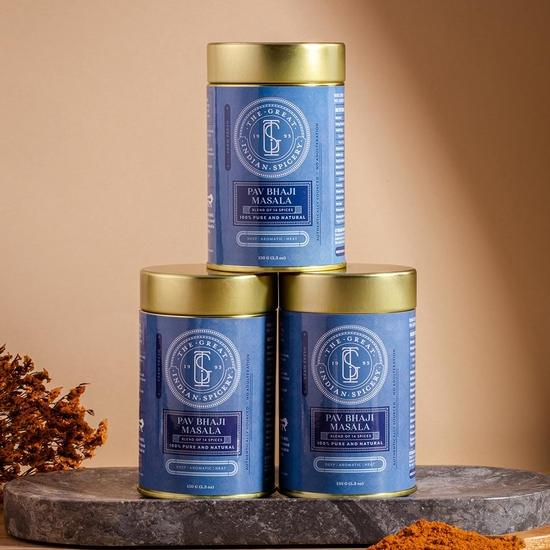 Великая индийская пряность | Масала для пав бхаджи - Жестяная банка 100 г | Стерилизация паром, С фермы, Аутентичная смесь из 14 специй, Без примесей