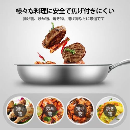 YQW Stainless Steel Frying Pan, Honeycomb Structure, High Heat Efficiency, Induction Compatible, Non-Stick, Stainless Steel Wok, Pan, Oil-Free, Smoke-
