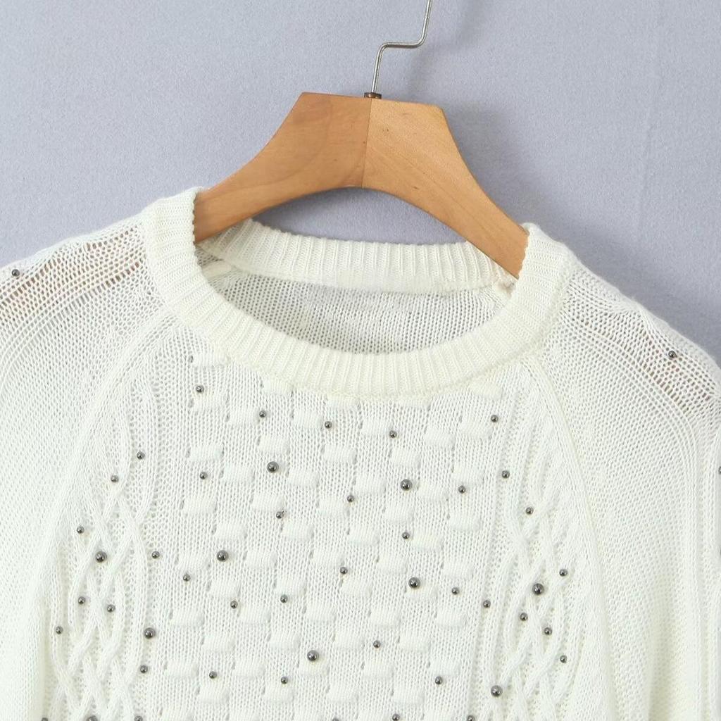 2024 Autumn Women's European & American Style Beaded Round Neck Sweater: Versatile, Fashionable & Casual