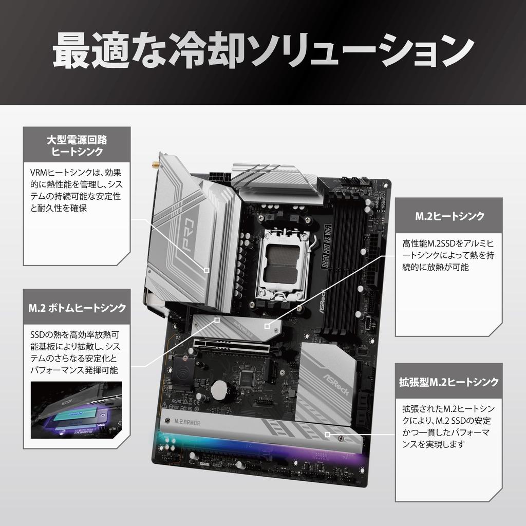 Материнская плата ASRock B850 Pro RS WiFi DDR5 ATX для процессоров серии AMD Ryzen Японский ритейлер Материнская плата, 9000/8000/7000 (Сокет AM5) [Официальный продукт]