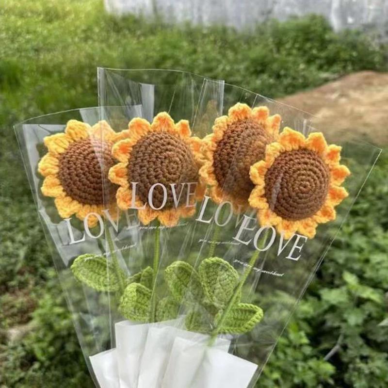 1/3Pcs Hand-Woven Creative Knitting Bouquet Hand Knitting Sunflower Artificial Bouquet Decoration Fake Flowers