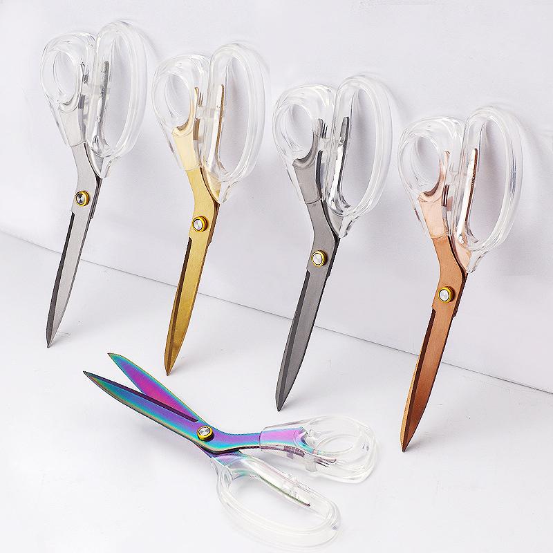 Асимметричные акриловые ножницы с прозрачной ручкой, острые, из нержавеющей стали, для кухни, офиса, резки бумаги, обрезки, шитья ZS-14