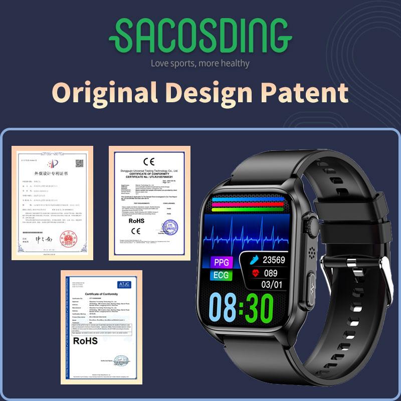 SACOSDING NFC+ЭКГ+PPG Смарт-часы Bluetooth Звонок Автоматический инфракрасный датчик кислорода в крови Частота сердечных сокращений Кровяное давление Мониторинг здоровья Водонепроницаемые часы
