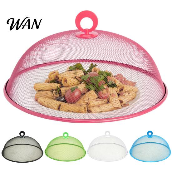 Fruit Platter Cover Round Metal Food Cover, Fine Mesh Protector, Heavy Duty Cake Dome with Handle, Dustproof Net Tent for Outdoor BBQ Picnic