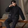2 Pcs/Set Men Pajamas Set Round Neck Thick Sleepwear Set Loose Elastic Waist Warm Male Homecoat Set Men Homewear Top Pants Sets