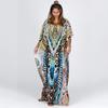 Cross-Border European American Beach Dress: Four-Way Stretch, Printed, Robe-Style Cover-Up for Vacation Bikini Swimsuits