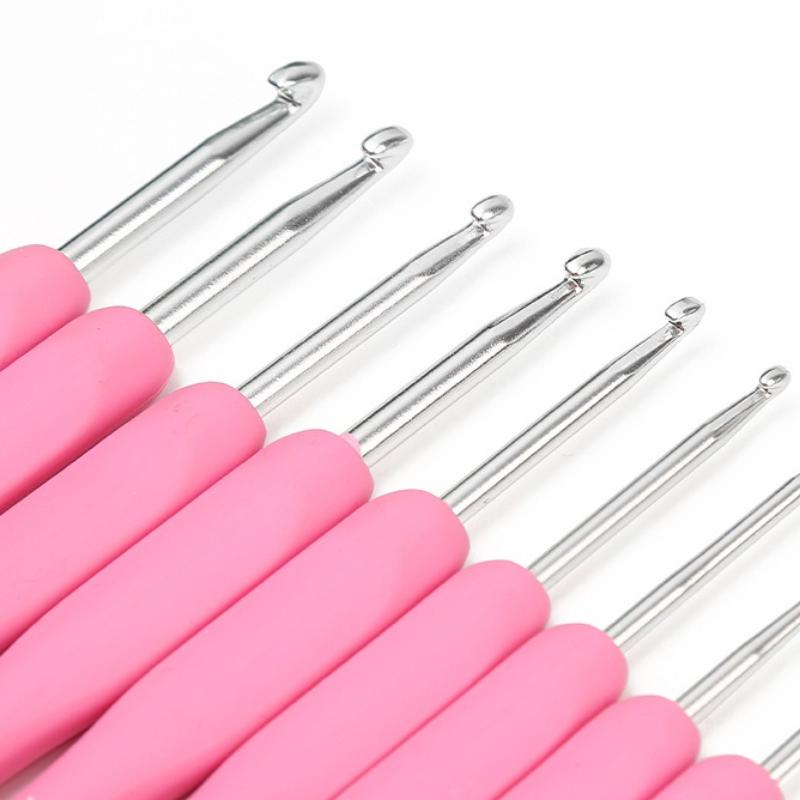2.0мм-6.0мм Розовый TPR Алюминиевый Набор Крючков для Вязания Спицы Мягкая Ручка Свитер Шарф Швейные Иглы Инструменты для Вязания