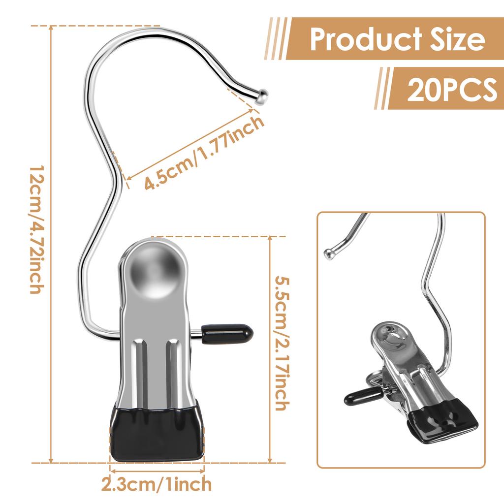 20 шт. прищепок из нержавеющей стали, зажимы для белья, прищепки для белья, крючки для одежды, вешалки для брюк, органайзер, вращающийся на 360°, портативный