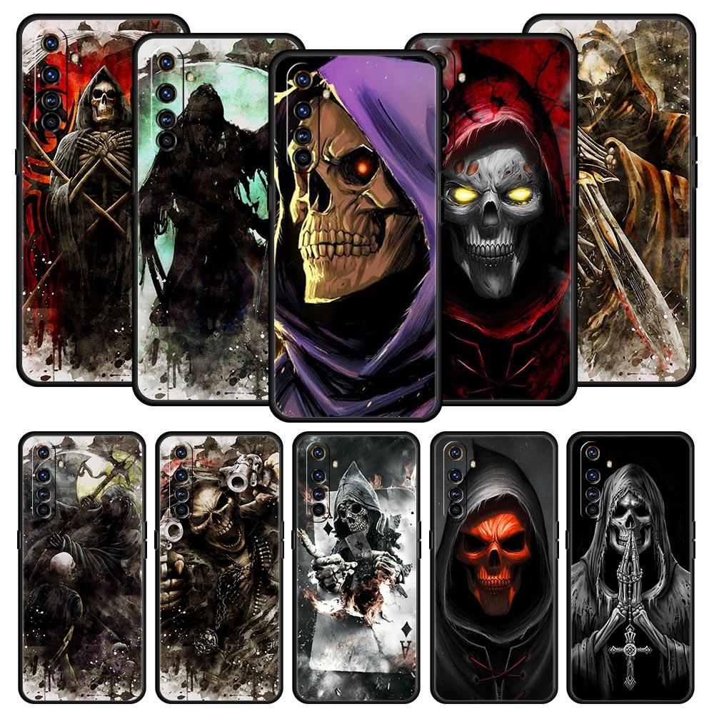 Grim Reaper Skull Skeleton Phone Case For Realme 10 9 8 5G 7 6 GT2 Pro Plus 9i 8i C21 C11 C25 C35 GT Neo 2 3 3T Soft Black Cover