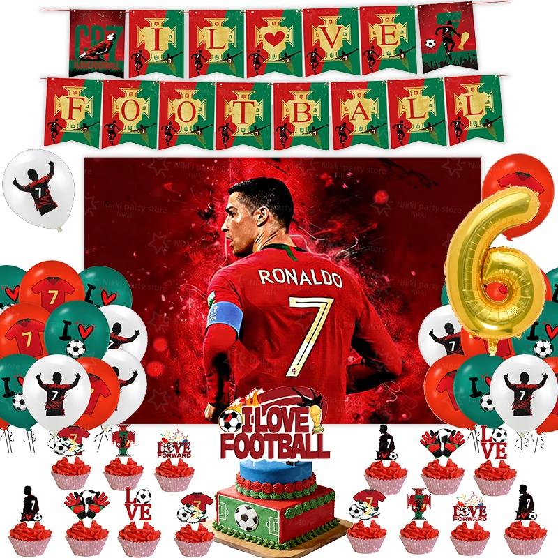 Новое украшение на день рождения CR7 Вечеринка футбольной суперзвезды Принадлежности для футбольной вечеринки Подарки на память Футбольная скатерть Тарелка Бумажный стаканчик Фон
