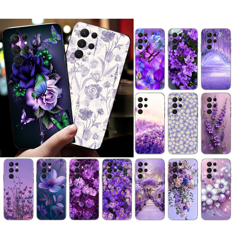 Фиолетовый чехол с цветами для Samsung A35 A55 A54 A15 A25 A05s A05 A22 A24 A52 A33 A34 M34 M14 M54 M23