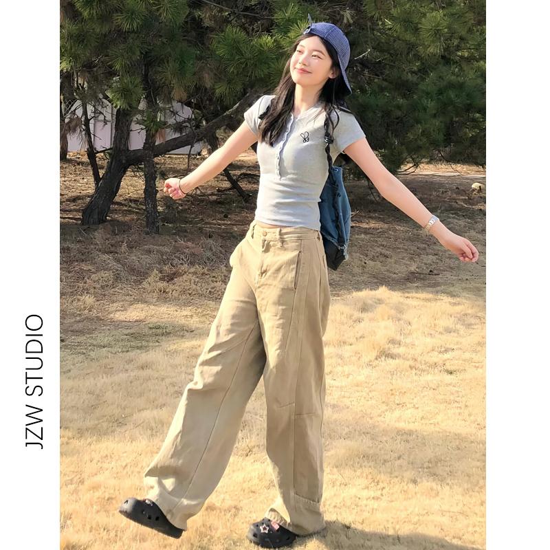 Осень Зима Однотонные Свободные Повседневные Джинсы Палаццо Женские С Высокой Посадкой На Все Случаи Жизни Джинсовые Прямые Брюки Брюки