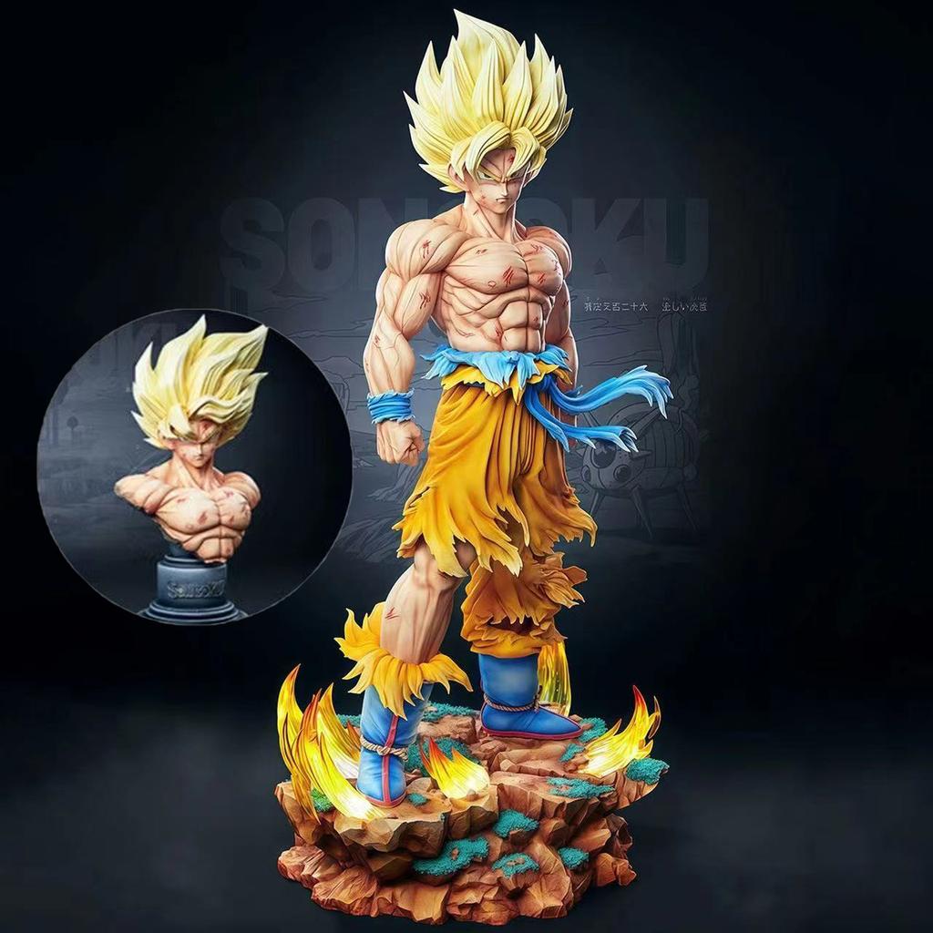Jt Statue Drogan Boll Z Son Gocool Figure Replaceable Heads Led Base Super Saiyan Gocool Action Figures Collection Mode Toys Gifts