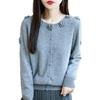 Женский кардиган ручной вязки крючком из 100% шерсти с круглым вырезом - Свитер-пальто "Девять роз" для осени/зимы