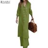 Women Casual Long Blouse and Pants Loose Two Piece Suit Sets
