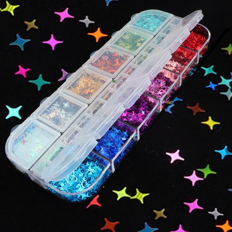 12 сеток, блестящие блестки со звездами для дизайна ногтей, голографический звездный дизайн маникюра, украшение для УФ-гель-лака, аксессуары для ногтей