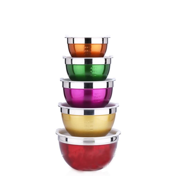 YongFa Top Quality Colorful Stainless Steel Salad Bowl Sets Stackable Deep Food Serving Bowl Mixing Bowl