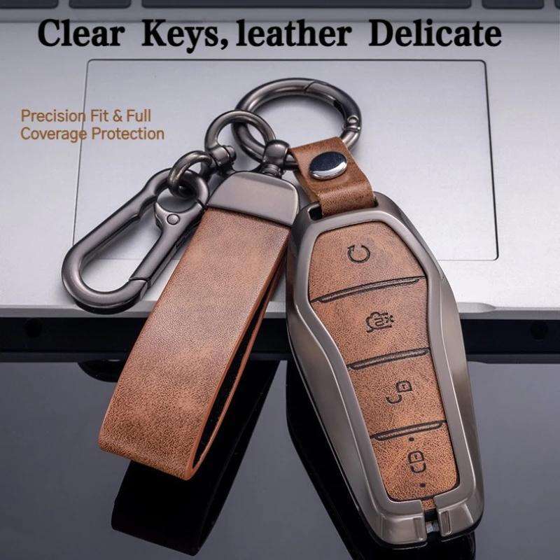 Чехол для ключа для BYD Song Plus Atto 3 Han EV Tang DM Qin Seal Dolphin Leather Metal Remote Fob Holder Keychain Car Accessories