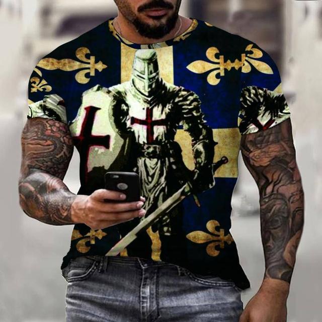 Флаг Воин Паладин Летняя модная мужская футболка Повседневная мужская уличная футболка с 3D принтом с коротким рукавом