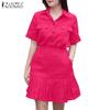 Women Casual Turn Down Collar Summer Short Sleeve Dress