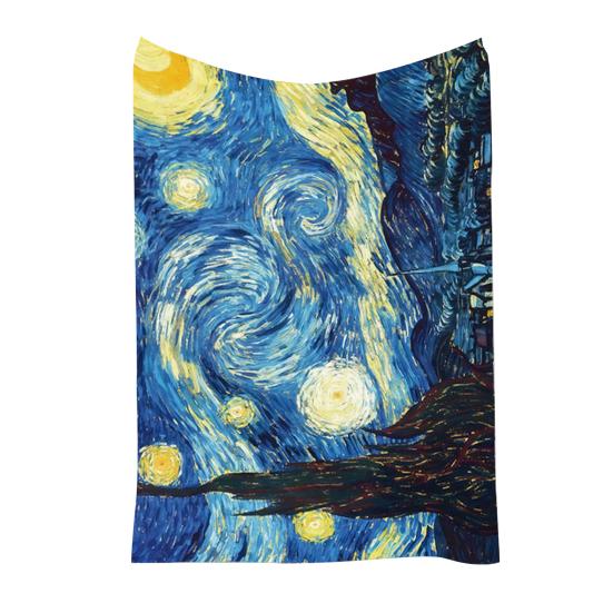 Oil Painting Nap Blanket, Soft Warmth Double-Sided Flannel, Digital Print Shrink-Resistant Machine Washable Office Travel Throw Blanket