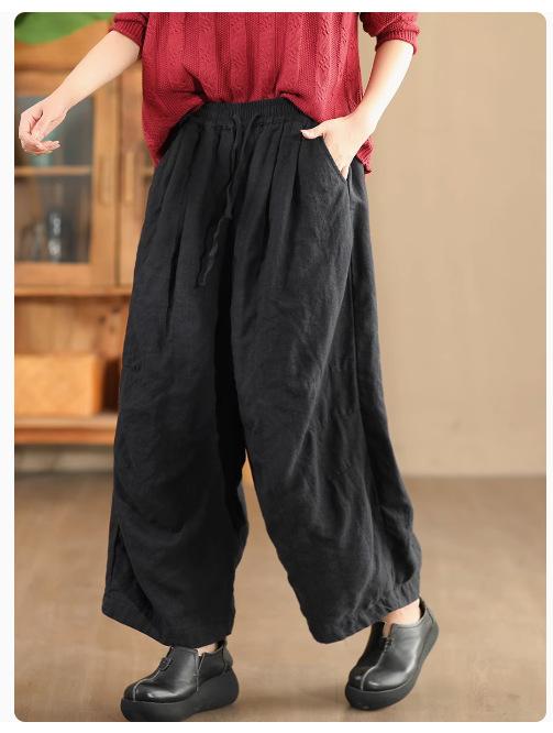 Johnature Женские осенние модные винтажные однотонные широкие брюки в китайском стиле с эластичной резинкой на талии