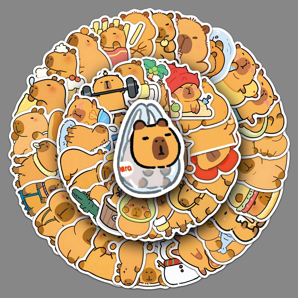 50 Capybara Doodle Stickers Personalized Cartoon Cute Animal Kapibala Decorative Water Cup Mobile Phone Stickers