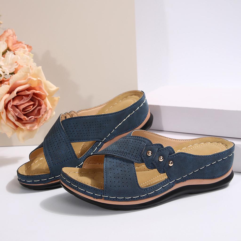 2024 New Foreign Trade Summer Ladies Thick Bottom Slope Heel Slippers Large Size Casual Cross with Fish Mouth Slippers Women