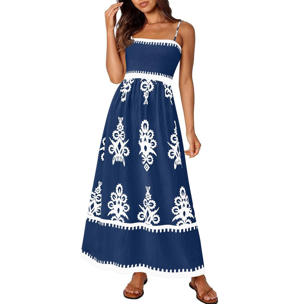 Женское модное ретро-платье с принтом в стиле бохо, пляжное платье на бретелях для отпуска